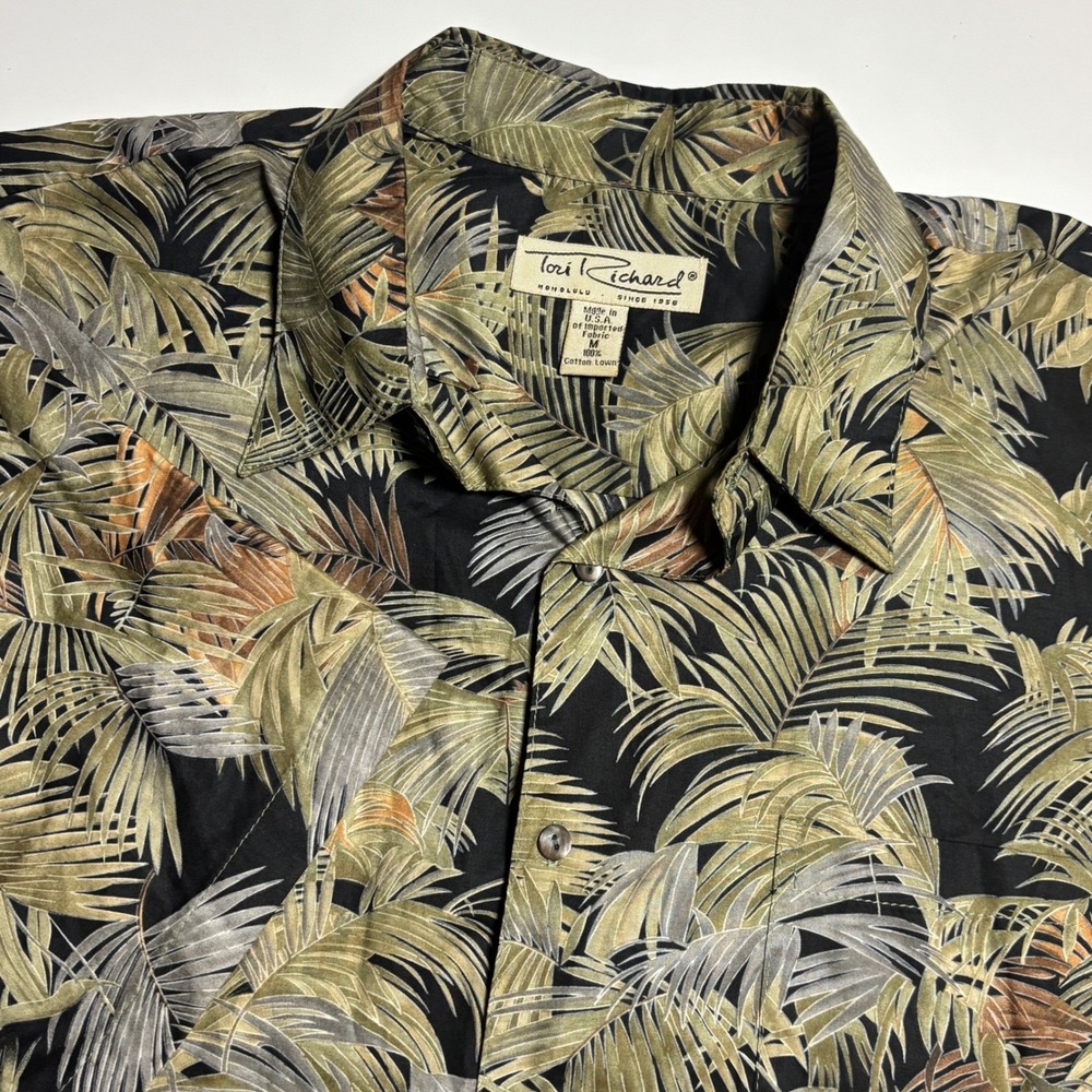 Tori Richard Palm Leaf Hawaiian Shirt Mens M Aloha VTG 90s Pearl Button USA Made